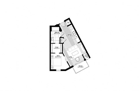 Floor plan for studio, 1 bath, 591 sqft